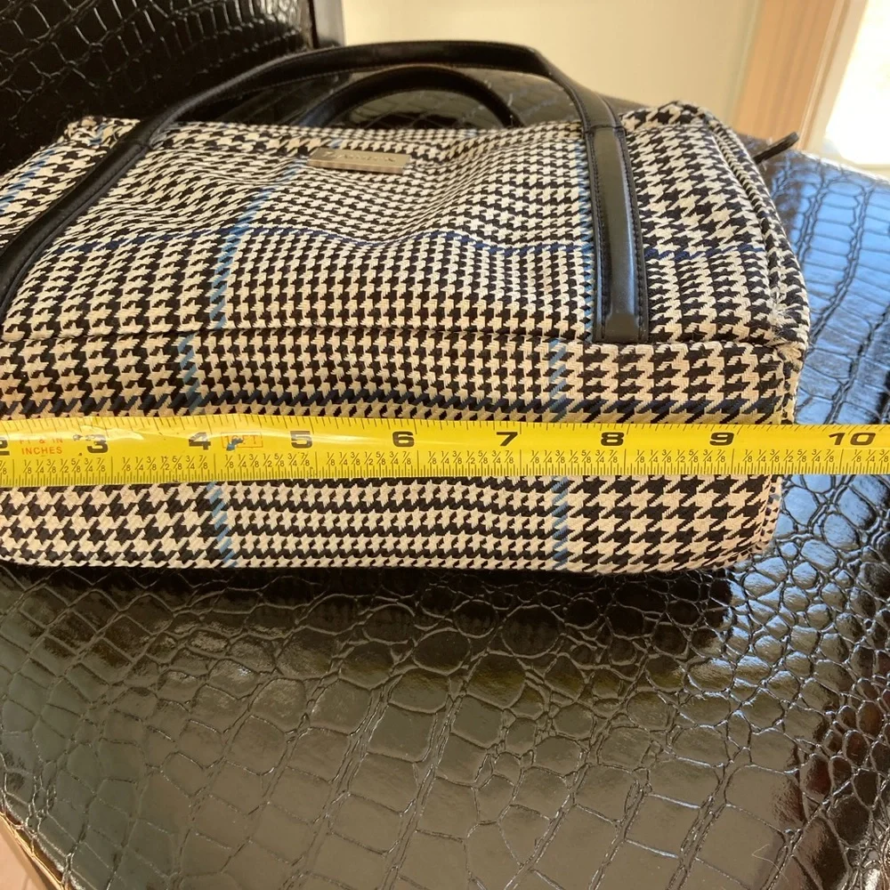 Ralph Lauren Black & White Houndstooth Satchel with Blue Accent
